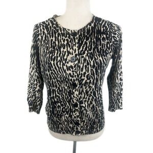 Talbots Women's Size Small Leopard Print 3/4 Sleeve Button-Up Cardigan‎ Sweater